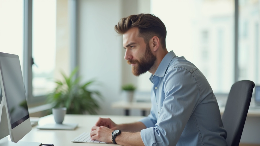 Pessoa a trabalhar concentrada numa secretária minimalista com apenas essenciais, sem telemóvel ou ecrã visível